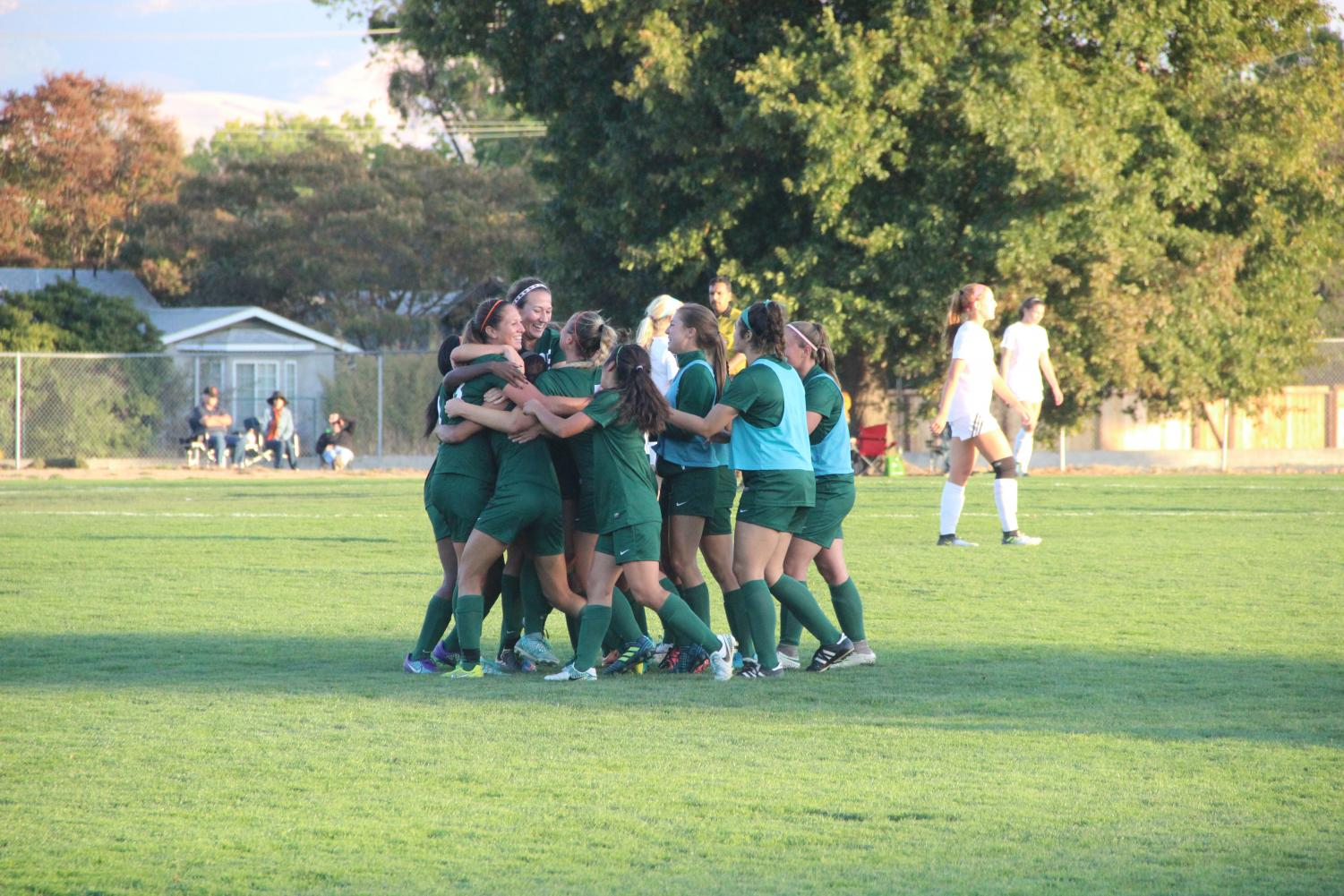 DVC celebrates their 2-1 victory over top ranked Folsom Lake at Viking Field on Tuesday, Oct. 31. | Photo by DVC Inquirer's Luis Lopez